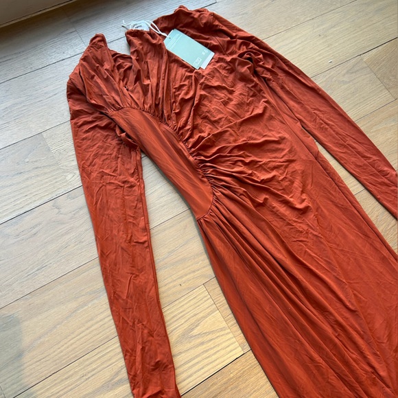 H&M Studio Collection Gathered Bodycon Dress (Burnt orange) - Picture 8 of 15